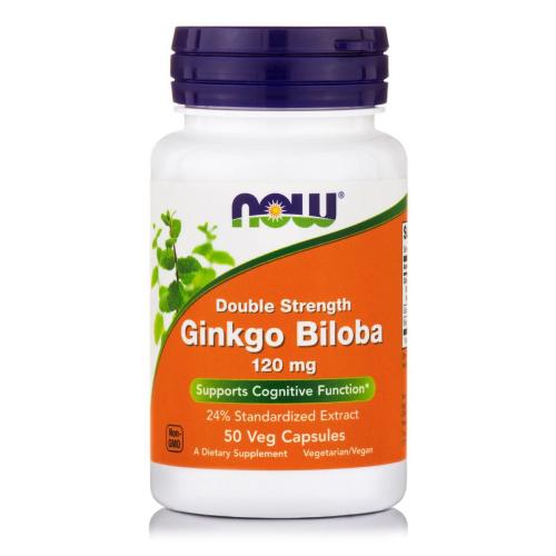 Now Foods Ginkgo Biloba Double Strength 120mg Συμπλήρωμα Διατροφής για Καλή Λειτουργία του Εγκεφάλου & Ενίσχυση Μνήμης 50veg.caps