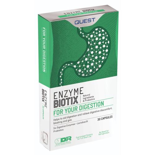 Quest Enzyme Biotix Συμπλήρωμα Διατροφής με Πεπτικά Ένζυμα & Προβιοτικά για Δυσκολία στην Πέψη των Τροφών 30caps