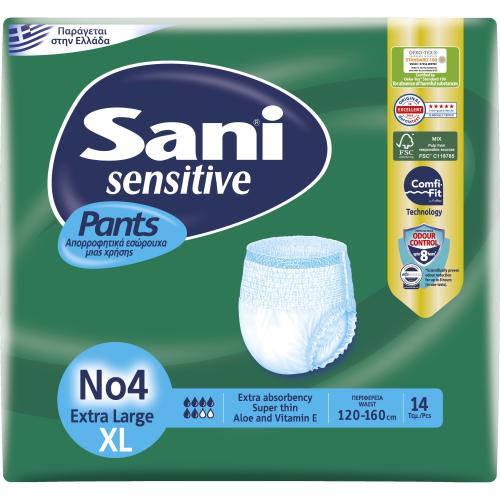 Sani Sensitive Pants No4 Extra Large Ελαστικά, Απορροφητικά Εσώρουχα Ακράτειας μιας Χρήσης 14 Τεμάχια