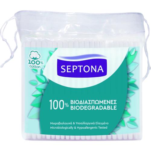 Septona Biodegradable Cotton Buds Βιοδιασπώμενες Μπατονέτες 100% Βαμβάκι 200 Τεμάχια
