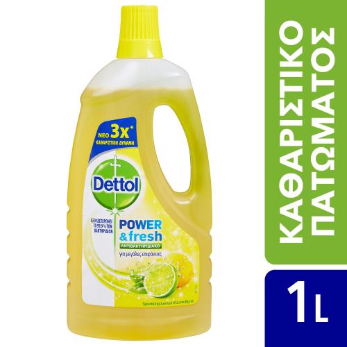 Dettol Power & Fresh Diluted Αντιβακτηριδιακό Καθαριστικό για Μεγάλες Επιφάνειες με Άρωμα Λεμόνι & Μοσχολέμονο 1Lt