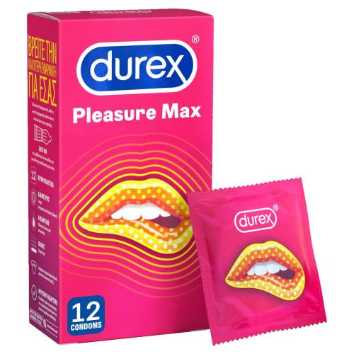 Durex Pleasure Max with Dots & Ribs Προφυλακτικά με Κουκίδες & Ραβδώσεις για Μεγαλύτερη Απόλαυση 12 Τεμάχια