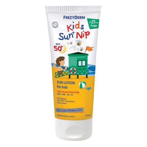Frezyderm Kids Sun+Nip Spf50+ Παιδικό Αντηλιακό Γαλάκτωμα για Πρόσωπο & Σώμα με Εντομοαπωθητικούς Παράγοντες 175ml