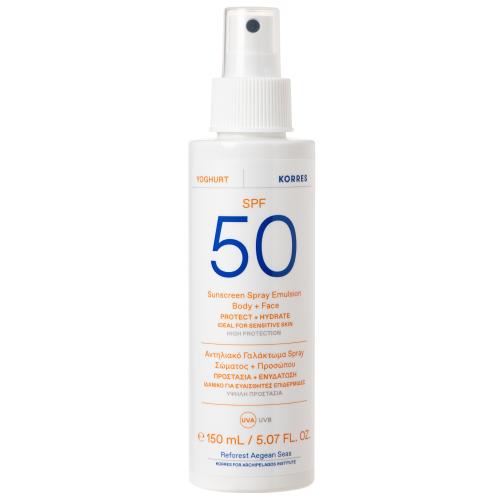 Korres Yoghurt Sunscreen Spray Emulsion Face & Body Spf50 Αντηλιακό Γαλάκτωμα Προσώπου Σώματος Υψηλής Προστασίας, Γιαούρτι 150ml