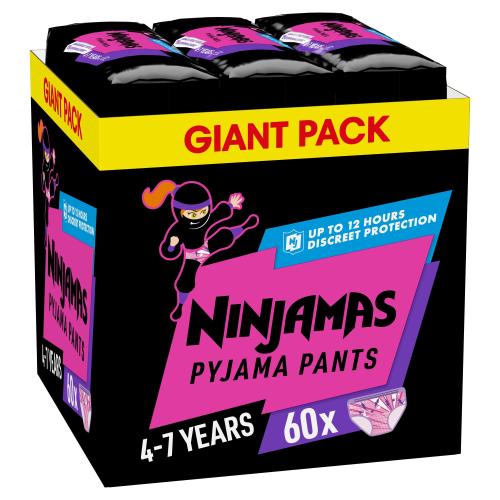 Ninjamas Pyjama Pants Girl 4-7 Years (17-30kg) Monthly Pack Πάνες Βρακάκι Νυκτός για Κορίτσια από 4-7 Ετών 60 Τεμάχια