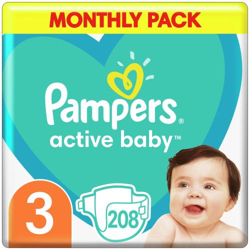 Pampers Active Baby Πάνες Monthly Pack No3 (6-10 kg), 208 Πάνες
