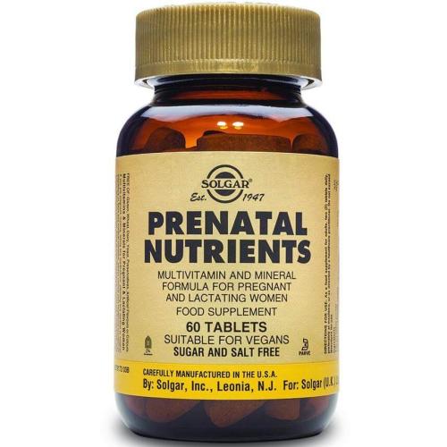 Solgar Prenatal Nutrients Συμπλήρωμα Διατροφής Ιδανικό για την Κάλυψη των Ενεργειακών Αναγκών της Γυναίκας στην Εγκυμοσύνη 60tabs