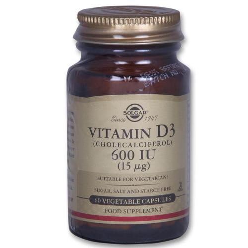 Solgar Vitamin D3 600iu Συμπλήρωμα Διατροφής Βιταμίνης D3 Ιδανική σε Περιπτώσεις Οστεοπόρωσης 60veg.caps