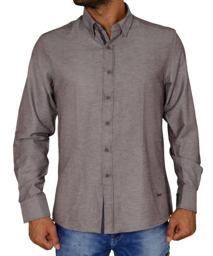 Ανδρικό πουκάμισο υφασμάτινο μονόχρωμο καφέ Ben Tailor 21916F