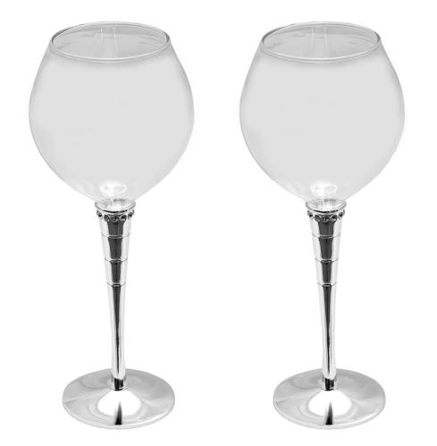 Ποτήρι Κρασιού Σετ 2τμχ Γυάλινο Γραμμωτό-Στρας ESPIEL PET106 (Υλικό: Γυαλί, Χρώμα: Ασημί , Μέγεθος: Κολωνάτο) - ESPIEL - PET106