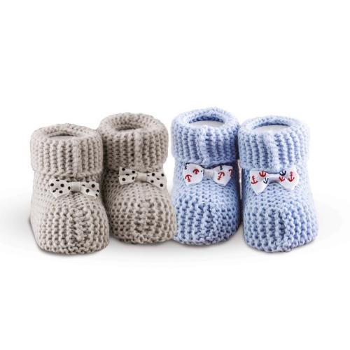 Σετ 2 Ζεύγη Πλεκτά Παπουτσάκια Αγκαλιάς Baby Shoes No 8 Blue-Grey SB HOME (Χρώμα: Μπλε) - SBaby - 5206864065680