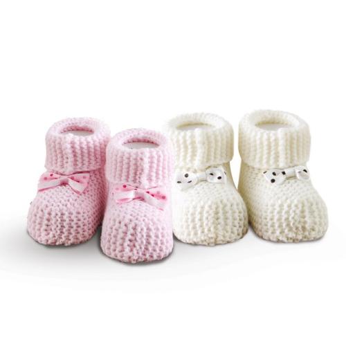 Σετ 2 Ζεύγη Πλεκτά Παπουτσάκια Αγκαλιάς Baby Shoes No1 Ecru-Pink SB HOME (Χρώμα: Ροζ) - SBaby - 5206864050938