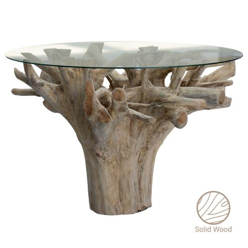 Τραπέζι Kolson pakoworld γυαλί 6mm tempered-χειροποίητo μασίφ ξύλο φυσικό 110x110x76εκ - PAKO WORLD - 238-000008