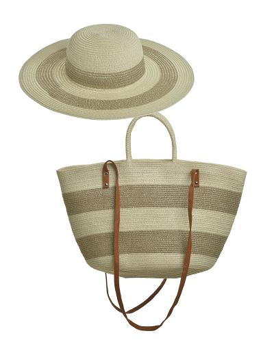 Καπέλο Με Τσάντα Θαλάσσης Ψάθινα Μπεζ-Καφέ ble 5-49-151-0420 (Υλικό: Ψάθινο, Χρώμα: Καφέ) - ble - 5-49-151-0420
