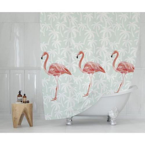 Κουρτίνα Μπάνιου Polyester Γαλάζια Flamingos 180x200εκ. Max Home BTLTR006442 (Ύφασμα: Polyester, Χρώμα: Γαλάζιο ) - Max Home - BTLTR006442