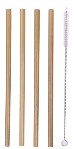 Σετ 4τμχ Καλαμάκια Bamboo Ίσια 20εκ. Με Βουρτσάκι Καθαρισμού Veltihome 31400 (Υλικό: Bamboo) - VELTIHOME - 31400