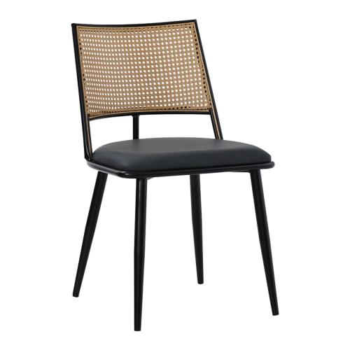 Καρέκλα Giulia pakoworld φυσικό pe rattan-ανθρακί pu-μαύρο μέταλλο 49x52x80εκ (Σετ 4 Τεμάχια) - PAKO WORLD - 058-000065