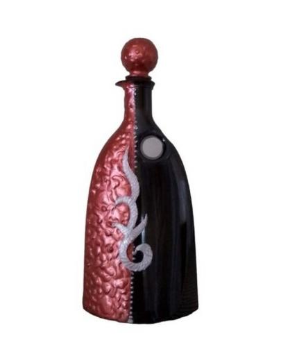 Διακοσμητικό Χειροποίητο Μπουκάλι Γυάλινο Μαύρο-Κεραμιδί-Ασημί 12x2x26εκ. 19958-9 (Υλικό: Γυαλί, Χρώμα: Μαύρο) - 24home.gr - 19958-9
