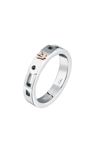 MASERATI RING JM423AVD290-No.27 Ασημένιο Ανδρικό Δαχτυλίδι Με Πέτρες Και Ροζ Χρυσό Λογότυπο