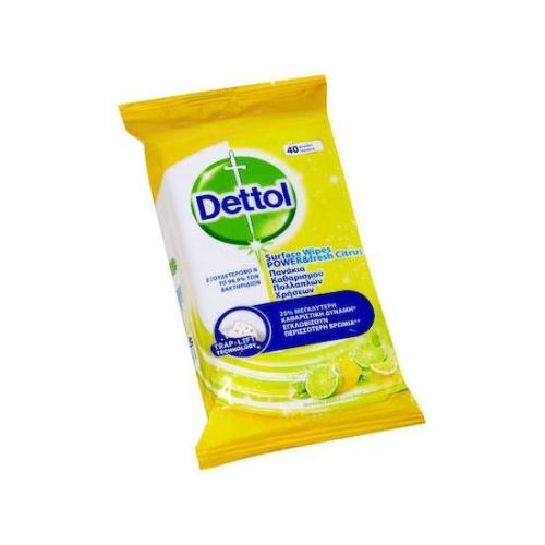 DETTOL Αντιβακτηριδιακά Υγρά Πανάκια Καθαρισμού Πολλαπλών Χρήσεων με Άρωμα Λεμόνι 40τμχ