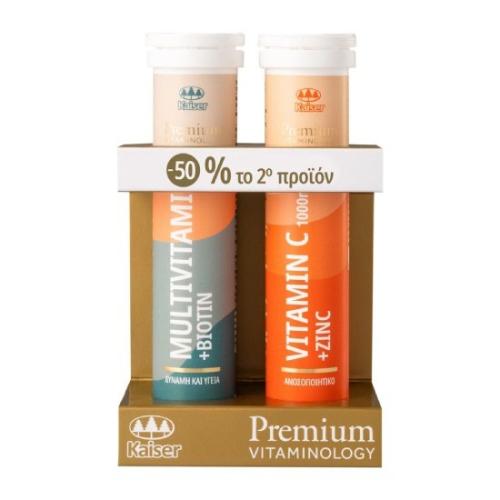 KAISER Premium Vitaminology Vitamin C + Zinc & Multivitamin + Biotin 2x20 Αναβράζοντα Δισκία