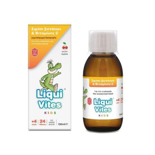 LIQUI VITES Kids Συμπλήρωμα Διατροφής Σιρόπι Βοτάνων & Βιταμίνη C με Γεύση Κεράσι 4+ Ετών 24 Δόσεις 120ml