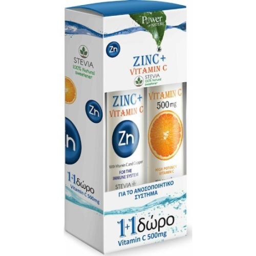 POWER HEALTH Zinc + Vitamin C Stevia & Vitamin C 20+20 Αναβράζοντα Δισκία