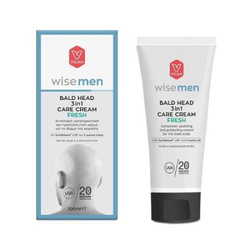 VICAN Wise Men Bald Head 3in1 Care Cream Fresh Αντιηλιακή, Καταπραϋντική & Προστατευτική Κρέμα για το Δέρμα της Κεφαλής SPF20 100ML