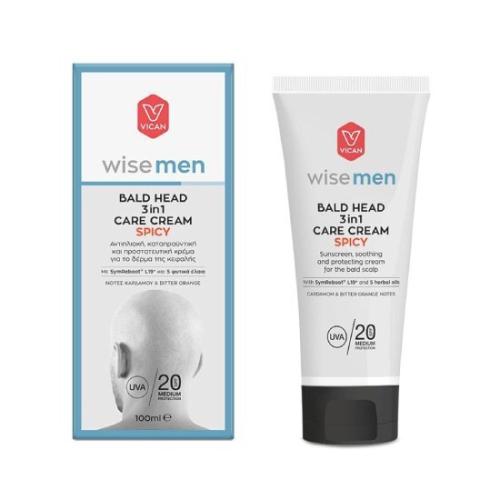 VICAN Wise Men Bald Head 3in1 Care Cream Spicy Αντιηλιακή, Καταπραϋντική & Προστατευτική Κρέμα για το Δέρμα της Κεφαλής SPF20 100ml