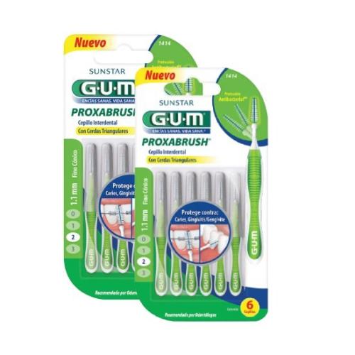 GUM 1414 Trav-ler Interdental Brush Μεσοδόντιο Βουρτσάκι 1,1mm Πράσινο 1+1 Δώρο 2x6 τεμάχια