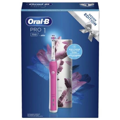 Oral-B Επαναφορτιζόμενη Ηλεκτρική Οδοντόβουρτσα Pro 1 750 Pink Design Edition & Θήκη Ταξιδίου 1 τμχ