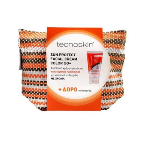 TECNOSKIN Promo Sun Protect Facial Cream SPF50+ Αντηλιακό Προσώπου με Χρώμα 50ml & Δώρο Νεσεσέρ