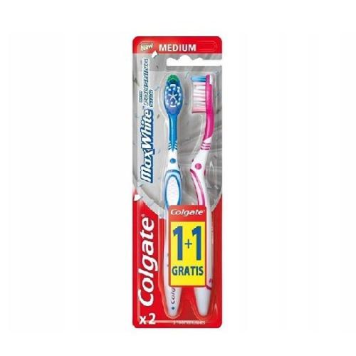 COLGATE 360 Max White Οδοντόβουρτσα Μέτρια 1+1 ΔΩΡΟ 2 τεμάχια - Μπλε-Ροζ