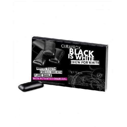 CURAPROX Black is White Chew to the Beat Τσίχλα για Λευκά Δόντια με ενεργό άνθρακα & γεύση λεμόνι μέντα 12 τεμάχια