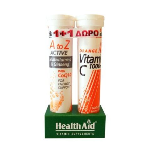 HEALTH AID A to Z Active Multi CoQ10 & Vitamin C Orange 1000mg 2 x 20 αναβράζοντα δισκία