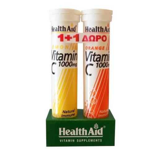 HEALTH AID Vitamin C 1000mg με Γεύση Λεμόνι 20tabs+Vitamin C 1000mg με Γεύση Πορτοκάλι 20tabs