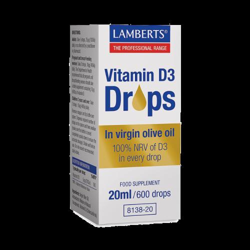 LAMBERTS Vitamin D3 Drops Συμπλήρωμα Διατροφής Βιταμίνης D3 20ml 600 Drops