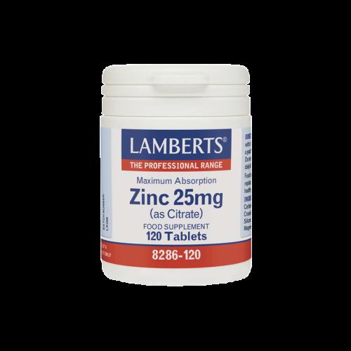 LAMBERTS Zinc Citrate 25mg Συμπλήρωμα Διατροφής Ψευδαργύρου 120tabs