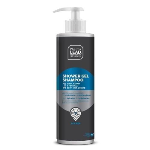 PHARMALEAD Men Shampoo Shower Gel 3in1 για Άνδρες για Μαλλιά, Πρόσωπο & Σώμα, Γενειάδα 500ml