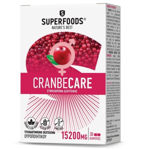 Superfoods CranbeCare 15200mg 30 Κάψουλες - Συμπλήρωμα Διατροφής Για Την Υγεία Του Ουροποιητικού Συστήματος