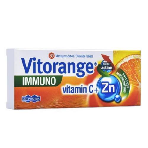 UNI-PHARMA Vitorange Immuno Vitamin C + Zn 30 μασώμενες ταμπλέτες