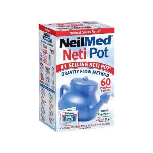 NEILMED Sinus Relief Nasaflo Netipot 1 τεμάχιο 240ml & 60 Premixed Sachets