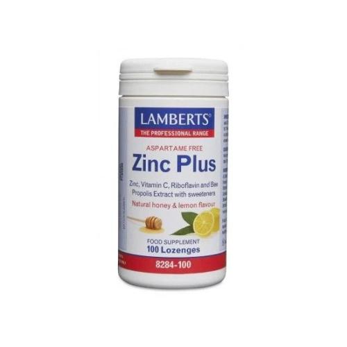 LAMBERTS Zinc Plus Καραμέλες Ψευδάργυρο και Βιταμίνη C για Ενίσχυση του Ανοσοποιητικού Συστήματος Κατάλληλες για Ενήλικες και Παιδιά με Γεύση Μέλι & Λεμόνι 100 Καραμέλες