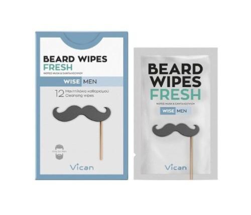 VICAN Wise Men Beard Wipes Fresh 12 Τεμάχια