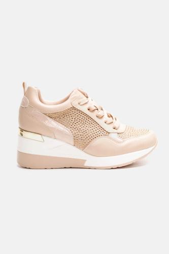 Sneakers με Πλατφόρμα & Strass - Ροζ