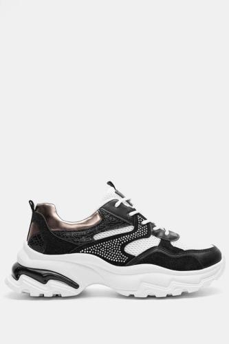 Sneakers σε Συνδυασμό Υλικών & Χρωμάτων με Strass - Μαύρο