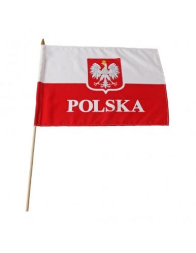 POLAND flag 30x40 cm with a wooden handle with the emblem