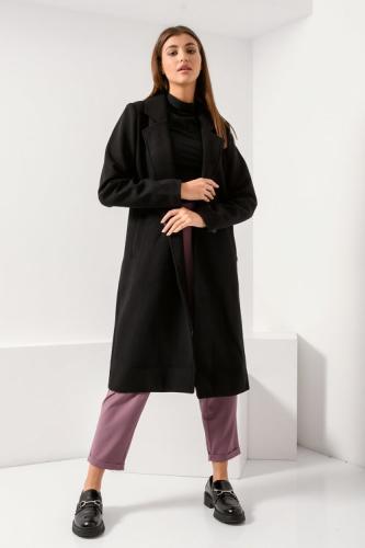 Μακρύ lapel παλτό (BLACK)