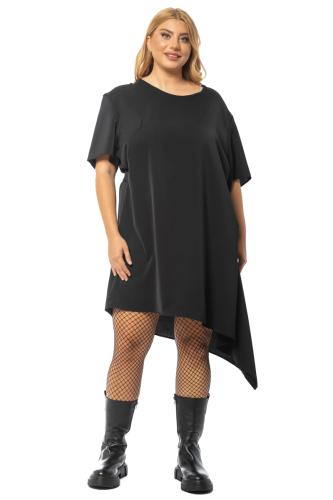 Ασύμμετρο φόρεμα με ζώνη σε μαύρο χρώμα