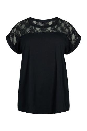 Cotton ελαστική μπλούζα με δαντέλα σε μαύρο χρώμα